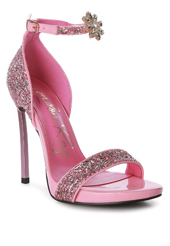 Floral Jewel Glitter Stiletto Sandals
