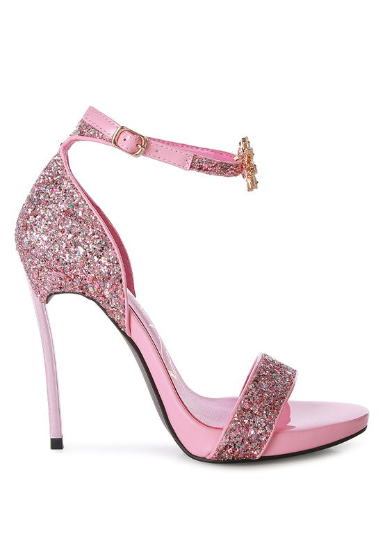 Floral Jewel Glitter Stiletto Sandals