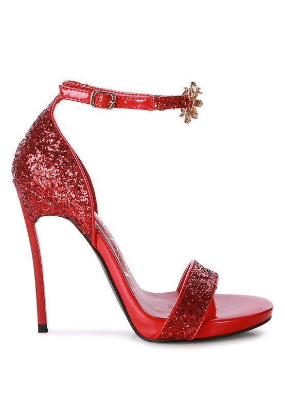 Floral Jewel Glitter Stiletto Sandals