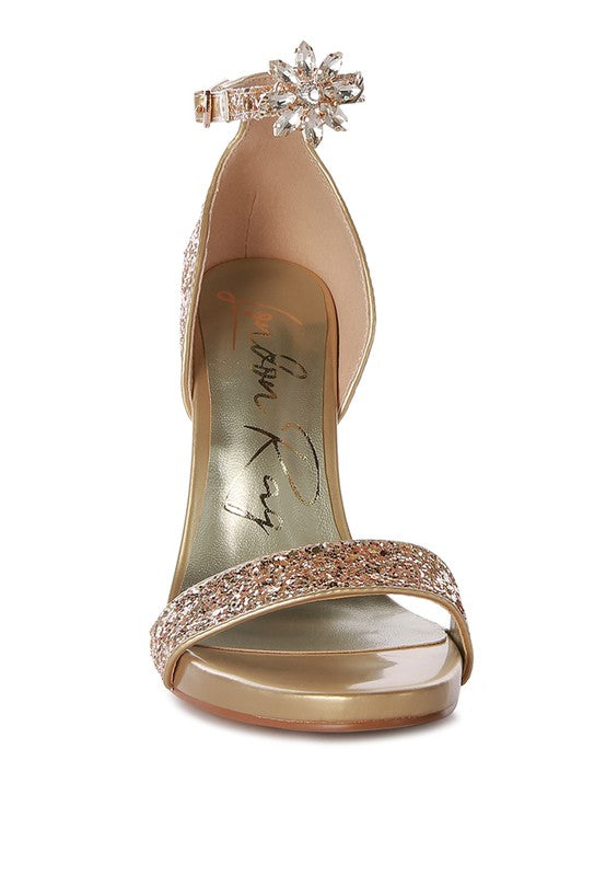 Floral Jewel Glitter Stiletto Sandals