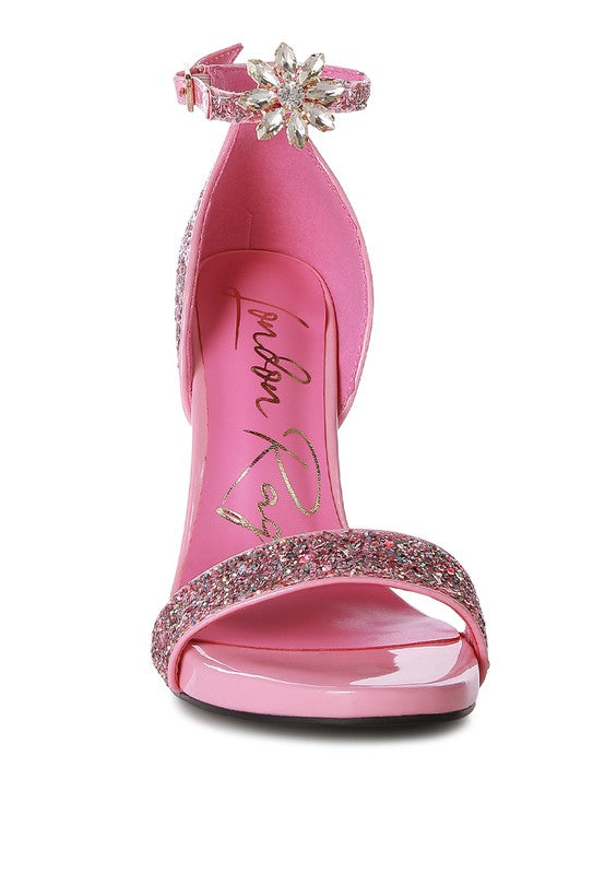 Floral Jewel Glitter Stiletto Sandals