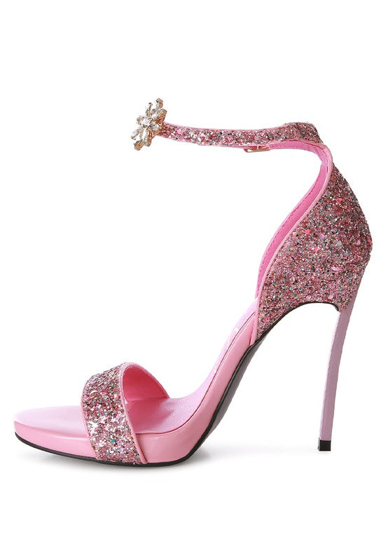 Floral Jewel Glitter Stiletto Sandals