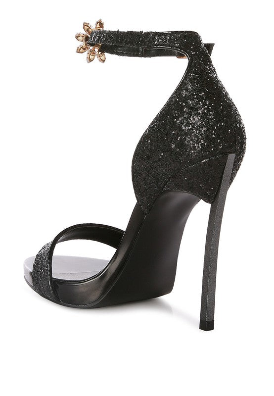 Floral Jewel Glitter Stiletto Sandals