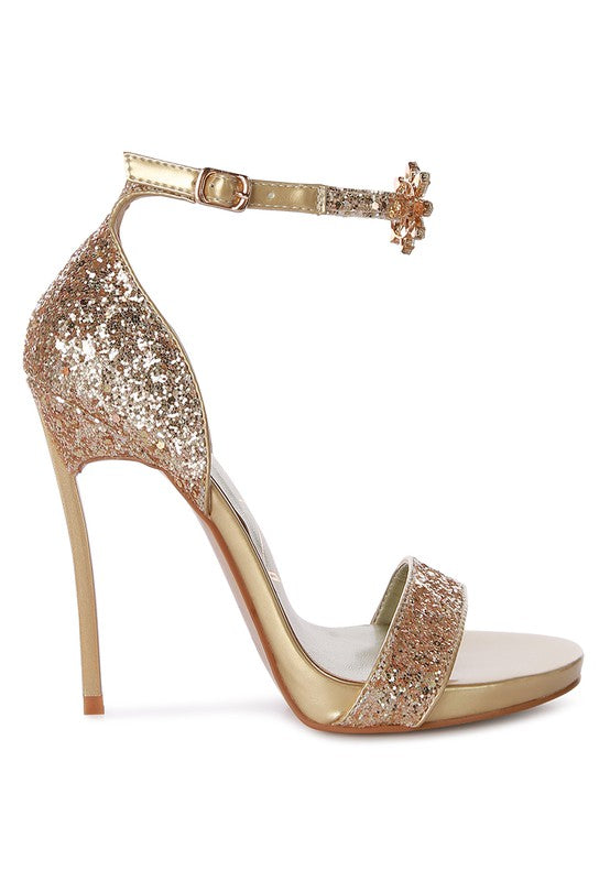 Floral Jewel Glitter Stiletto Sandals