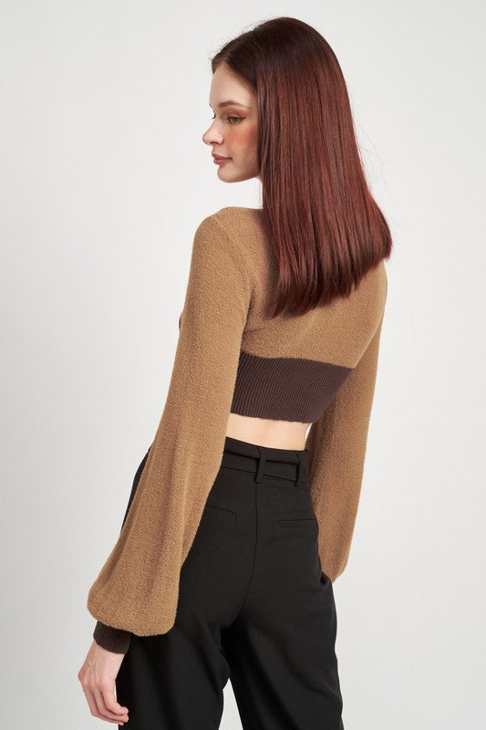V-Neck Ribbed Crop Blouse