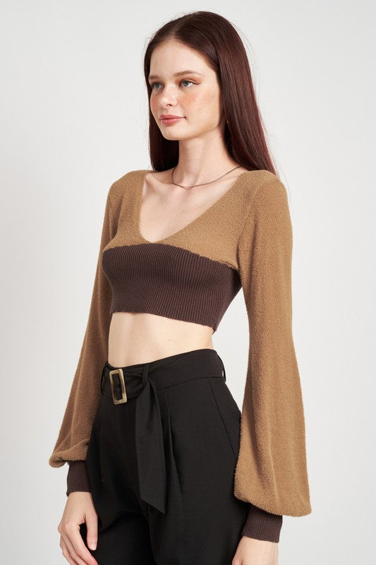 V-Neck Ribbed Crop Blouse