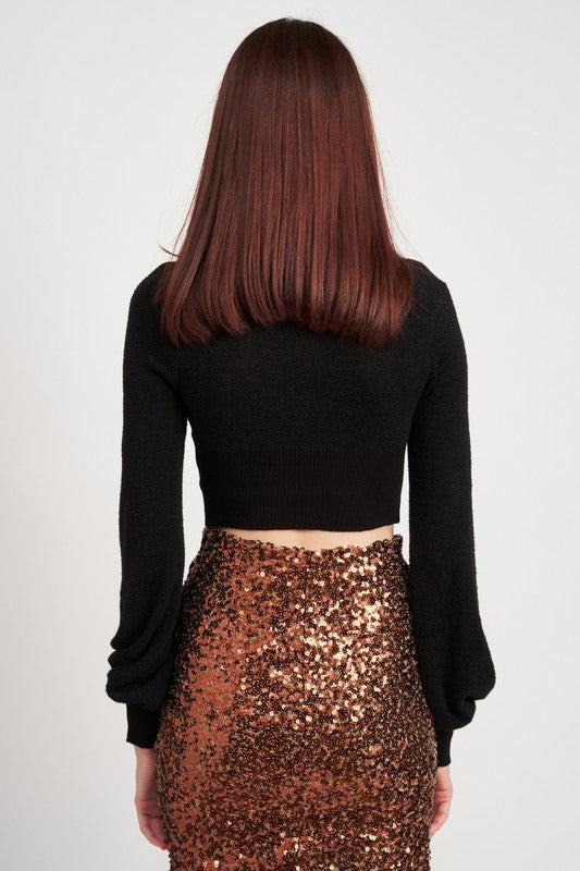 V-Neck Ribbed Crop Blouse