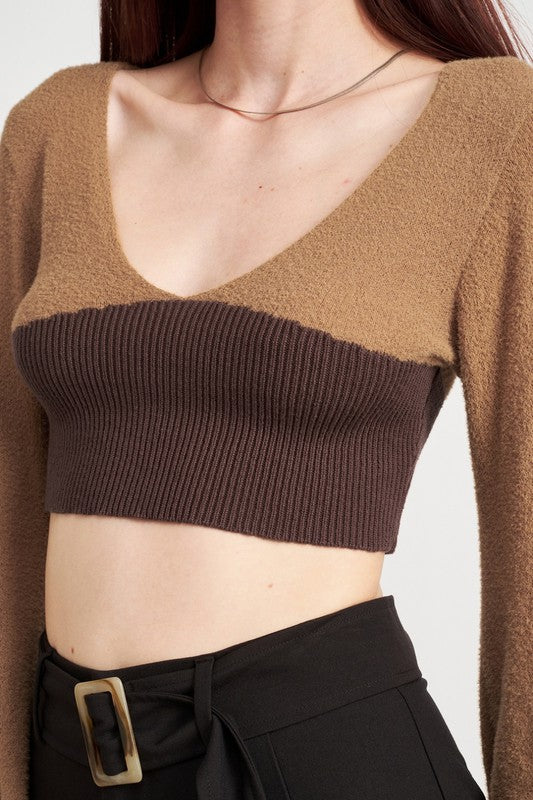 V-Neck Ribbed Crop Blouse