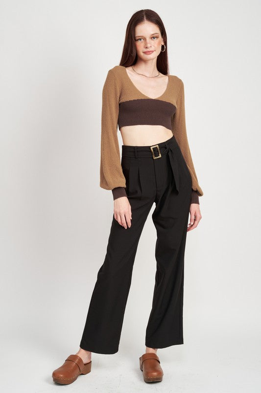 V-Neck Ribbed Crop Blouse