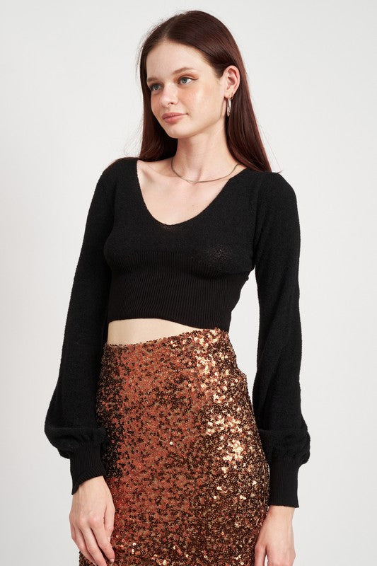 V-Neck Ribbed Crop Blouse
