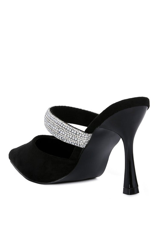 Rhinestone Embellished Velvet Sandals