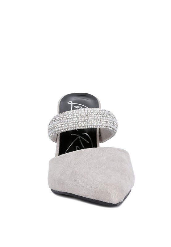 Rhinestone Embellished Velvet Sandals