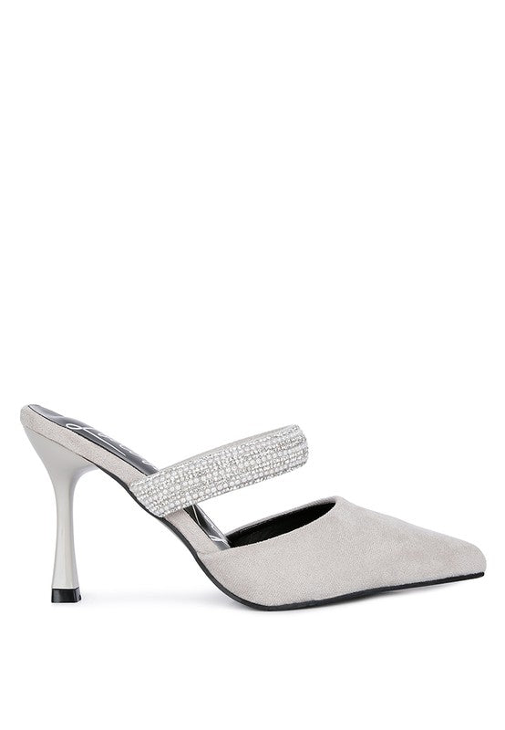Rhinestone Embellished Velvet Sandals