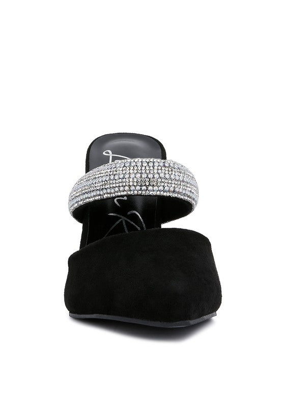 Rhinestone Embellished Velvet Sandals