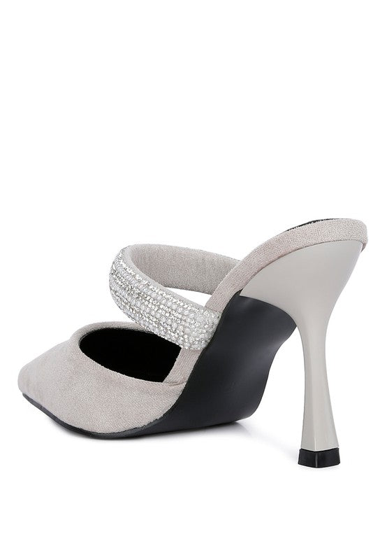 Rhinestone Embellished Velvet Sandals