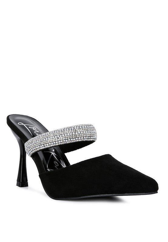 Rhinestone Embellished Velvet Sandals