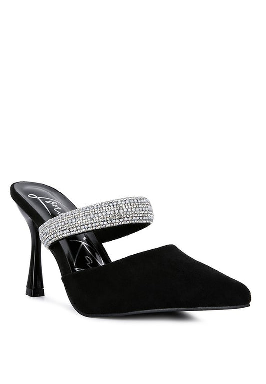Rhinestone Embellished Velvet Sandals