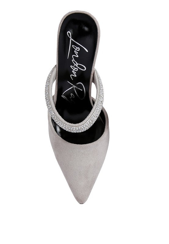 Rhinestone Embellished Velvet Sandals