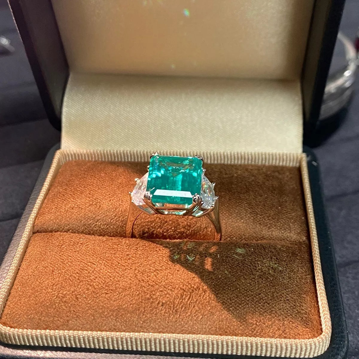 Sterling Silver Zircon Geometric Ring in Green - women's ring