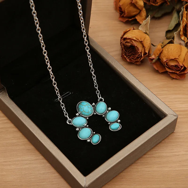 Artificial Turquoise Alloy Pendant Necklace - alternate necklace view