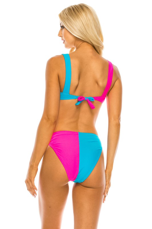 Contrast Print Grommet Bikini Set