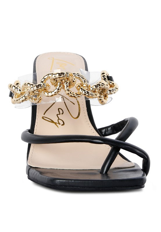 Link Chain Embellished Heel Sandals