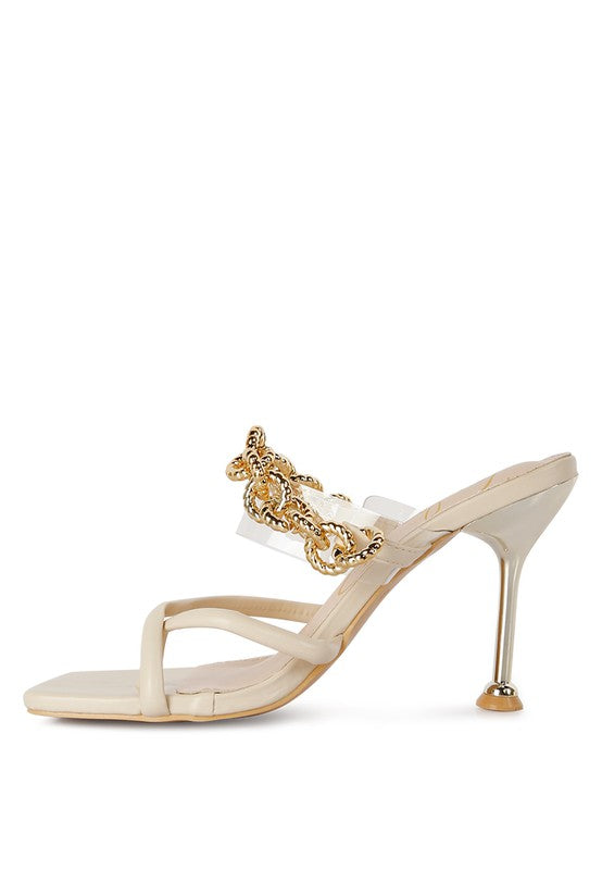 Link Chain Embellished Heel Sandals