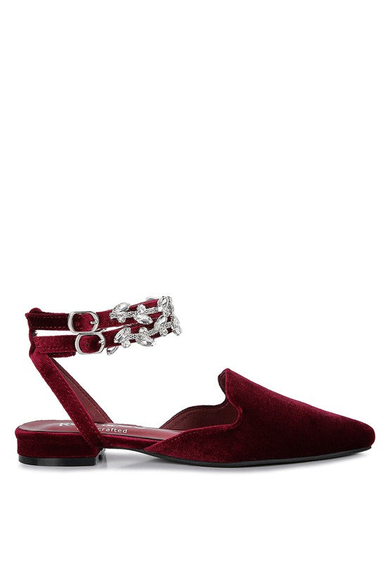 Velvet Jeweled Flat Mules