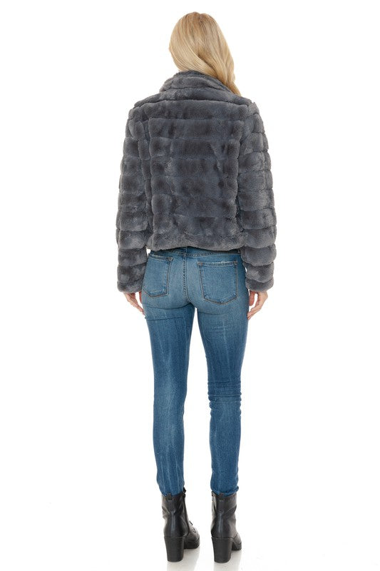 Grooved Faux Fur Jacket