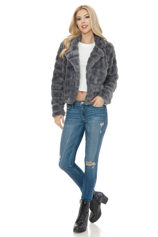 Grooved Faux Fur Jacket