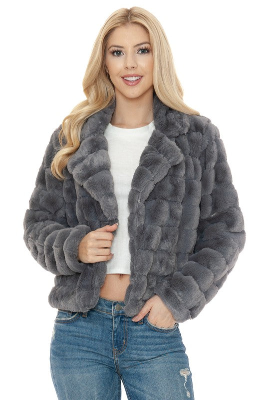 Grooved Faux Fur Jacket