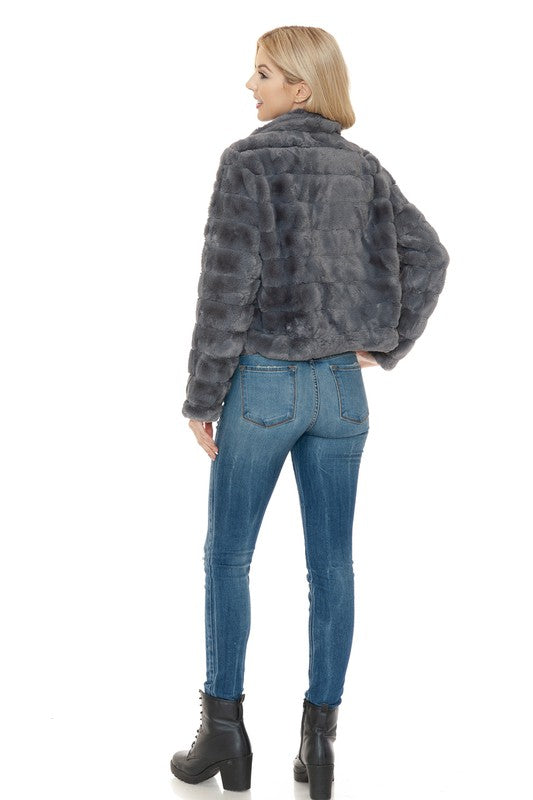 Grooved Faux Fur Jacket