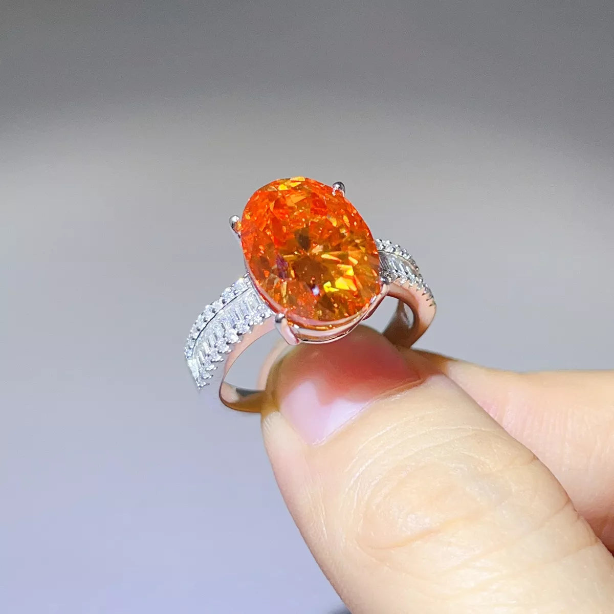 8 Carat Sterling Silver Moissanite Oval Ring in Coral - women's ring