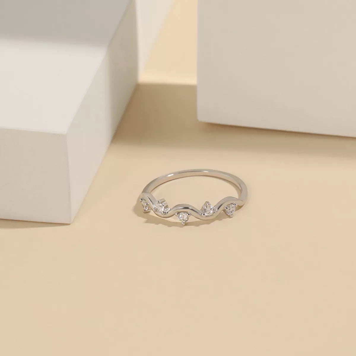 Sterling Silver Zircon Wave Ring in Silver - women's ring