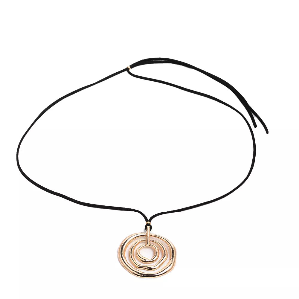 Minimalist Geometric Gold-Tone Pendant Long Necklace with Black Cord - alternate necklace view