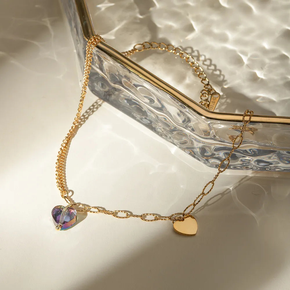 Stainless Steel Synthetic Crystal Heart Anklet Bracelet - alternate jewelry view