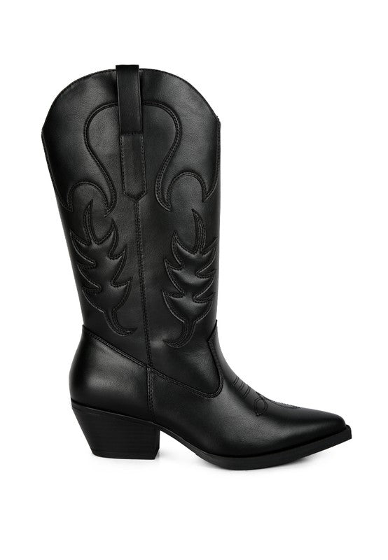 Carved Cowboy Calf Boots