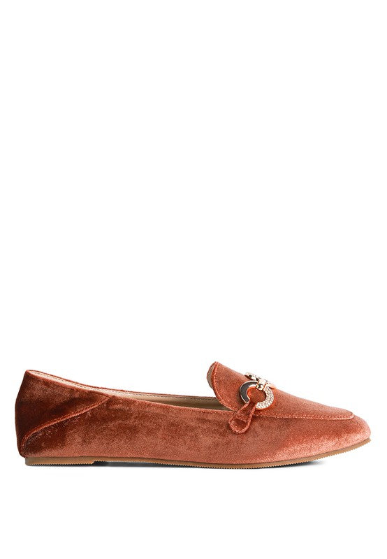 Velvet Almond Toe Buckle Flats