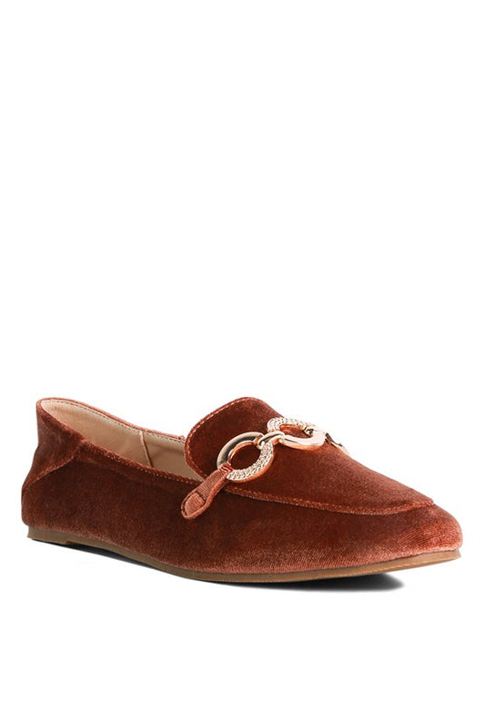 Velvet Almond Toe Buckle Flats