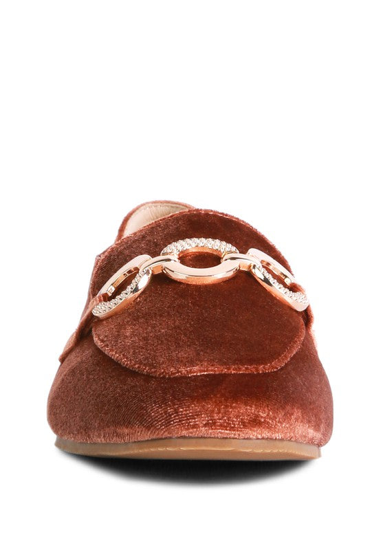 Velvet Almond Toe Buckle Flats