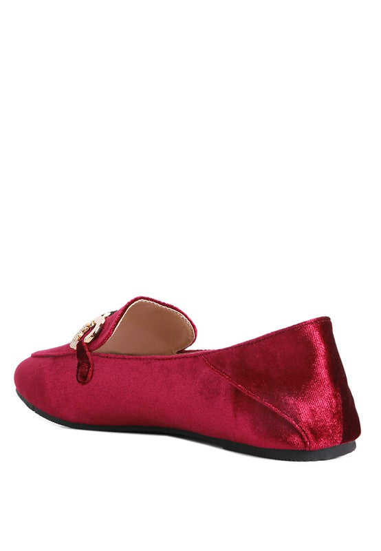 Velvet Almond Toe Buckle Flats