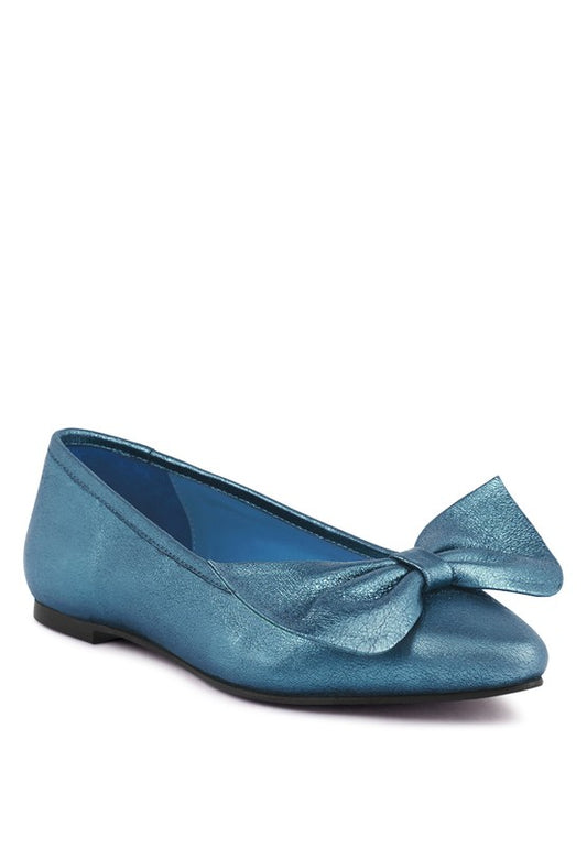 Metallic Big Bow Ballerinas expertly crafted for ultimate comfort and style. Featuring a flat heel and closed almond toe, with a metallic leather upper and soft metallic leatherette lining for elegance. The rubber outsole ensures durability, while the oversized leather bow and lightly padded insole provide a chic look and cushioned feel. Free shipping on all orders. Shop now!