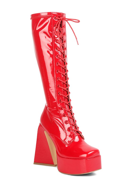 Patent Platform Calf Boots