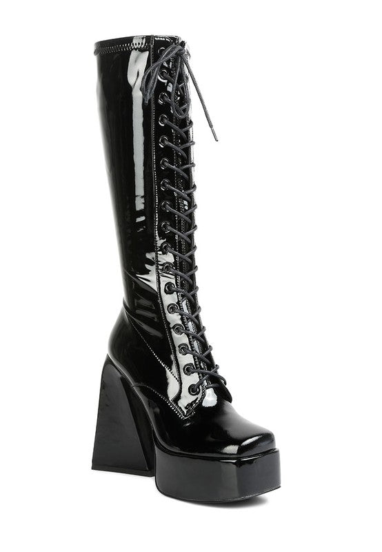 Patent Platform Calf Boots