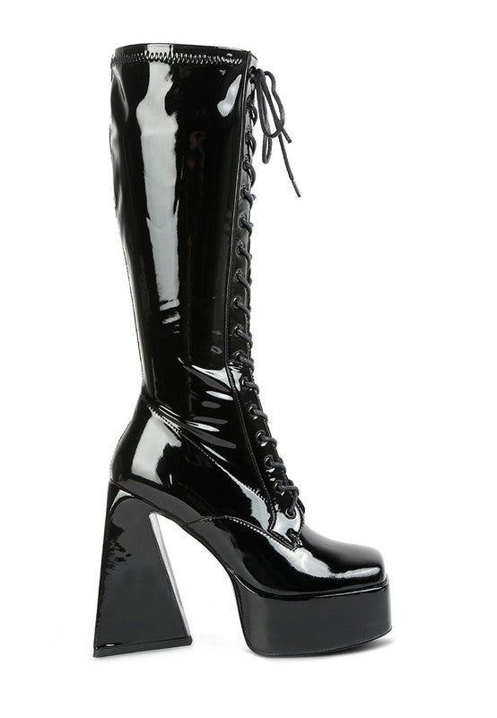 Patent Platform Calf Boots