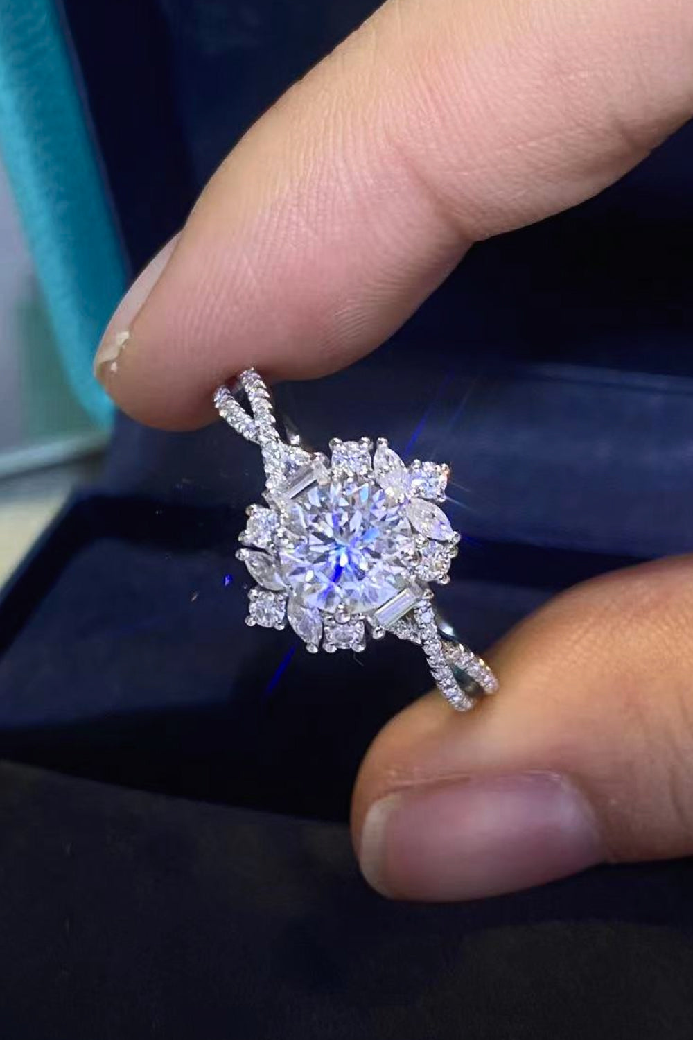 Floral 2 Carat Moissanite Crisscross Ring in Silver - women's ring
