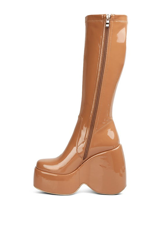 Patent Platform Calf Boots