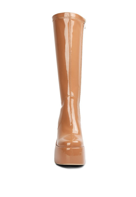 Patent Platform Calf Boots