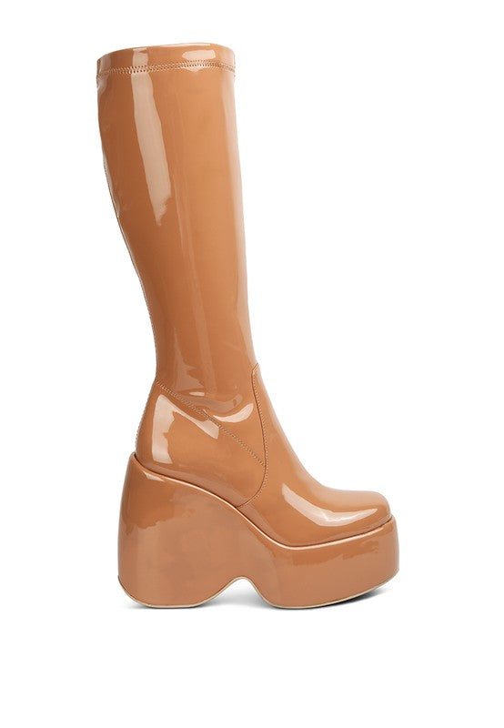 Patent Platform Calf Boots