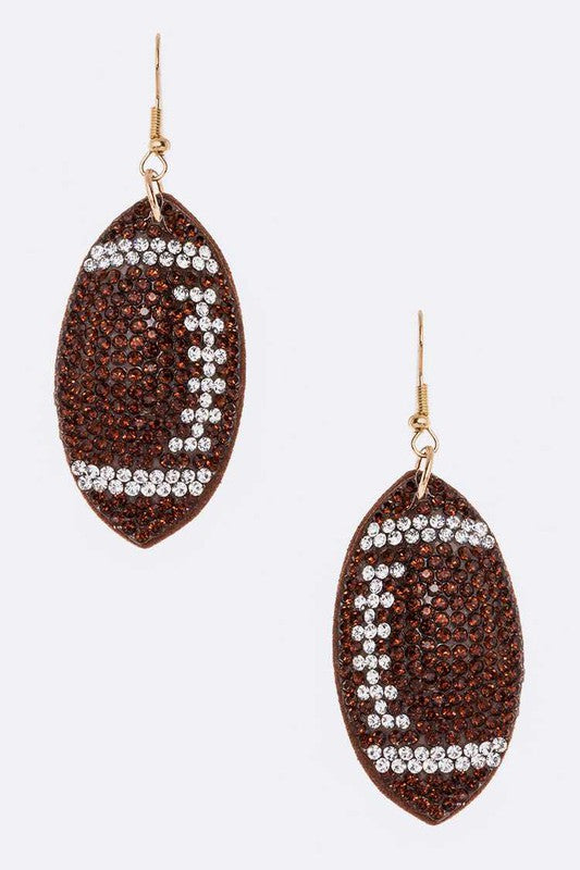 Rhinestone Football Dangle Earrings